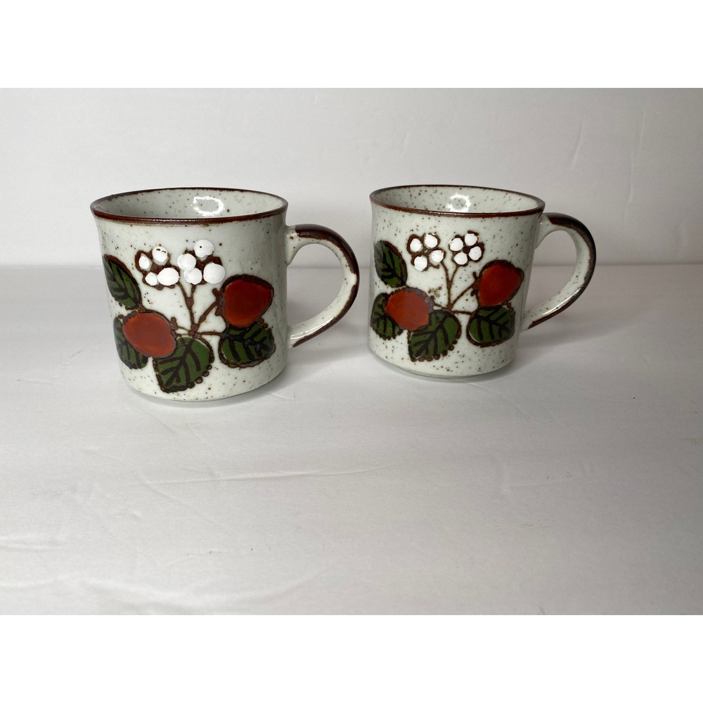 Vintage Cottagecore Apricot Stoneware Mug Set of 2 Speckled Ceramic Kitchen Cups